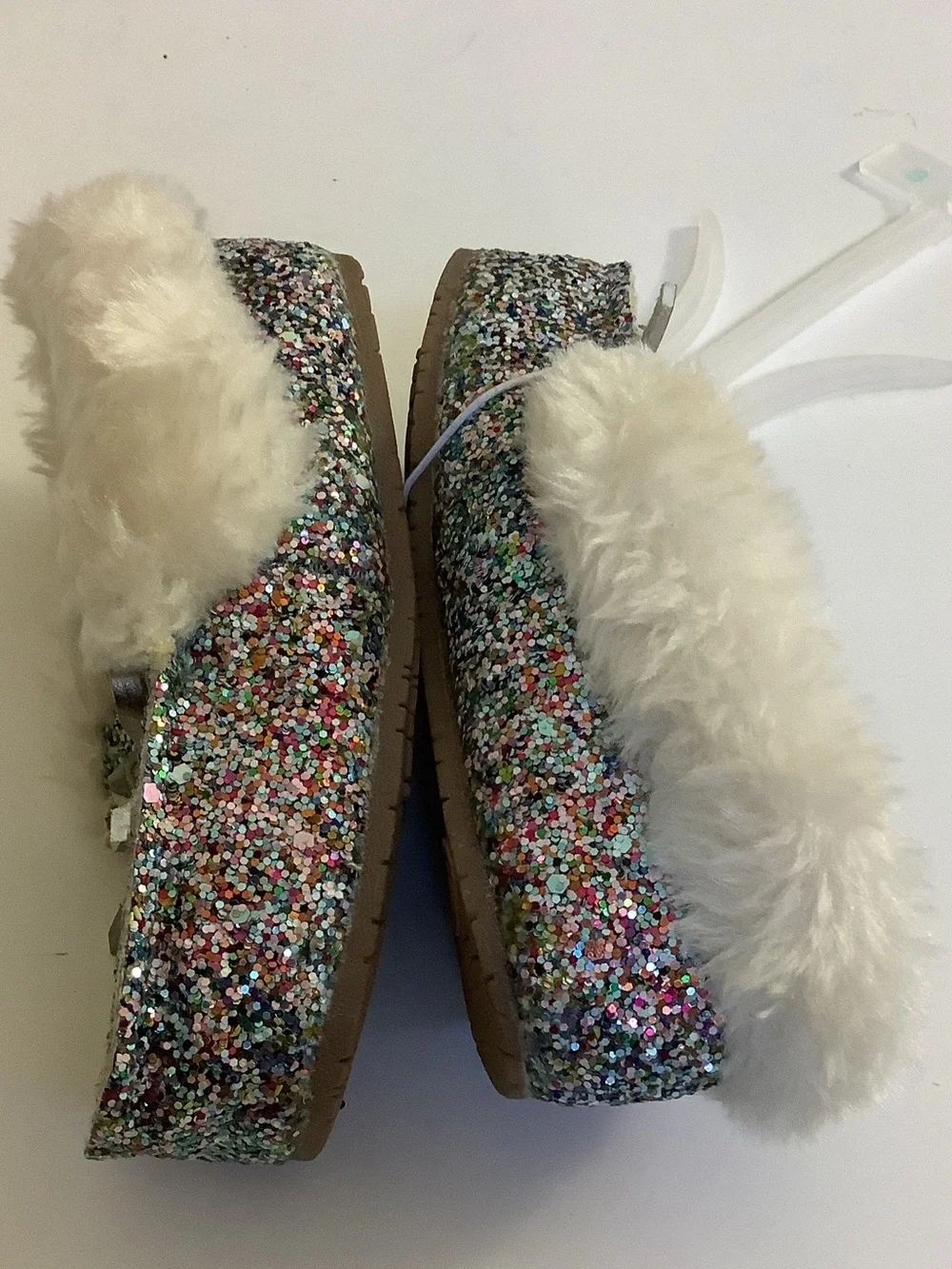 Multicolor Glitter Faux-Fur Lined Slip-On Slippers Whimsical Sparkle Princess
